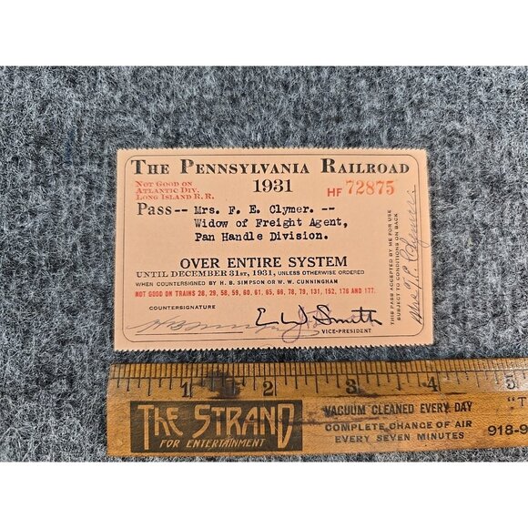 1931 Pennsylvania Railroad System Pass #HF72875 Paper Signed - Picture 5 of 7